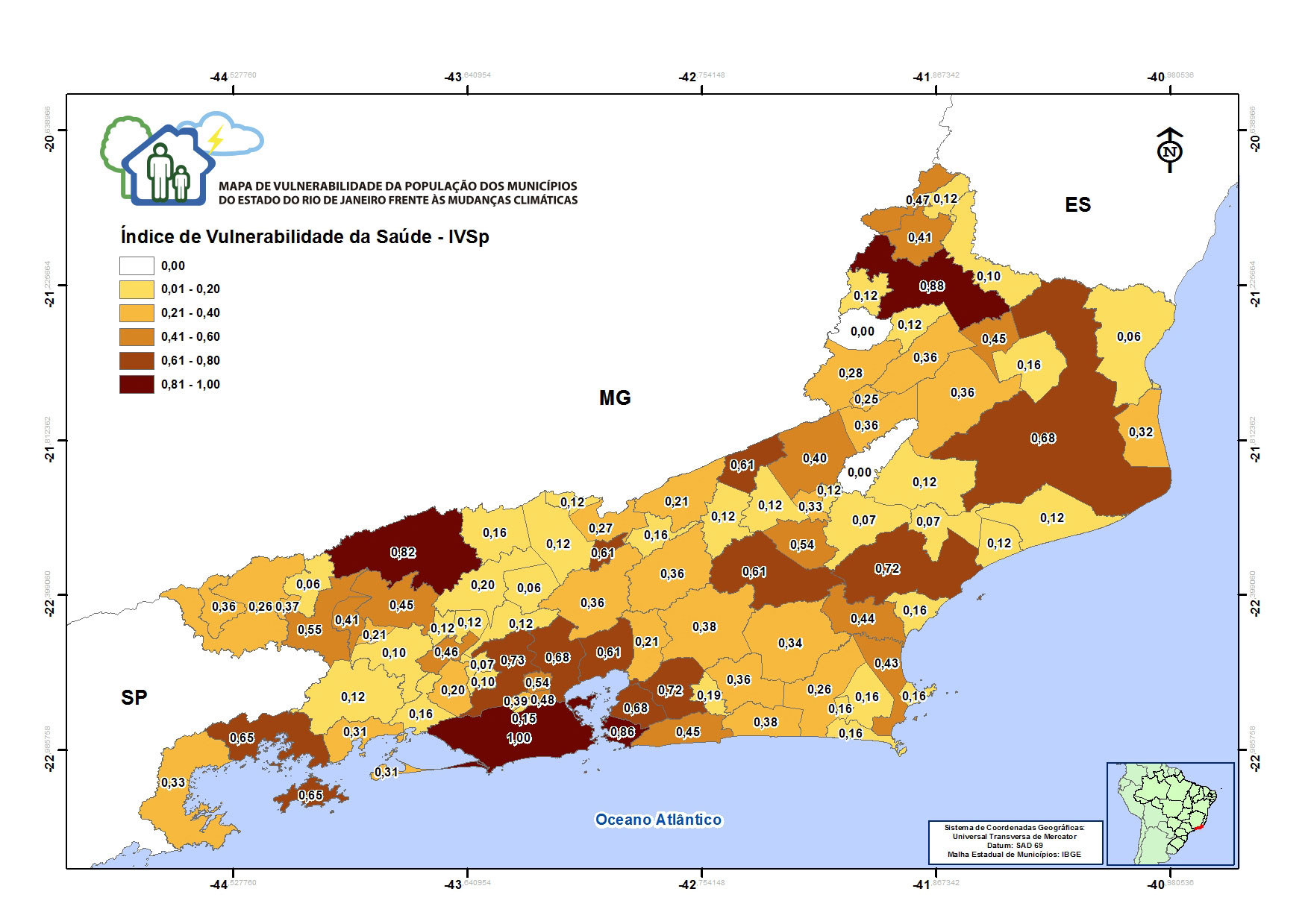 No Índice de Vulnerabilidade da Saúde (IVSp) foram analisados dados relativos às principais categorias de agravos que são notificados obrigatoriamente por parte do setor de saúde no Estado e que, historicamente, têm sido, em grande parte, determinados pela variabilidade do clima: as doenças infecciosas endêmicas, como a dengue, leptospirose, leishmaniose tegumentar americana e pela mortalidade de crianças menores de cinco anos por diarreia.