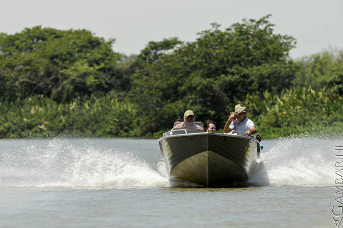 Uma das lanchas da Esec Taiamã, levando parte da equipe. Foto: Adriano Gambarini