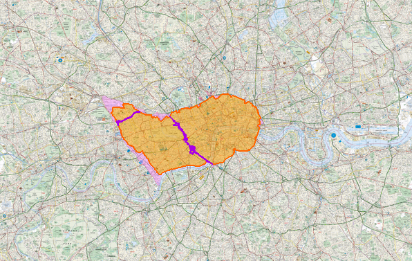 Área de Londres coberta pelo pedágio urbano. Crédito: Transport for London