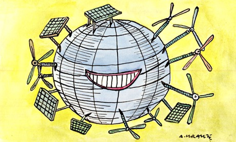Economia do Reino Unido dobrou desde 1985, mas o consumo de energia total continuou o mesmo. Illustração: Andrzej Krauze
