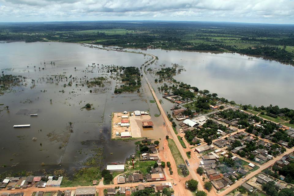 Vista aérea da maior cheia já registrada no rio Madeira. Foto: Secom/Governo de Rondônia