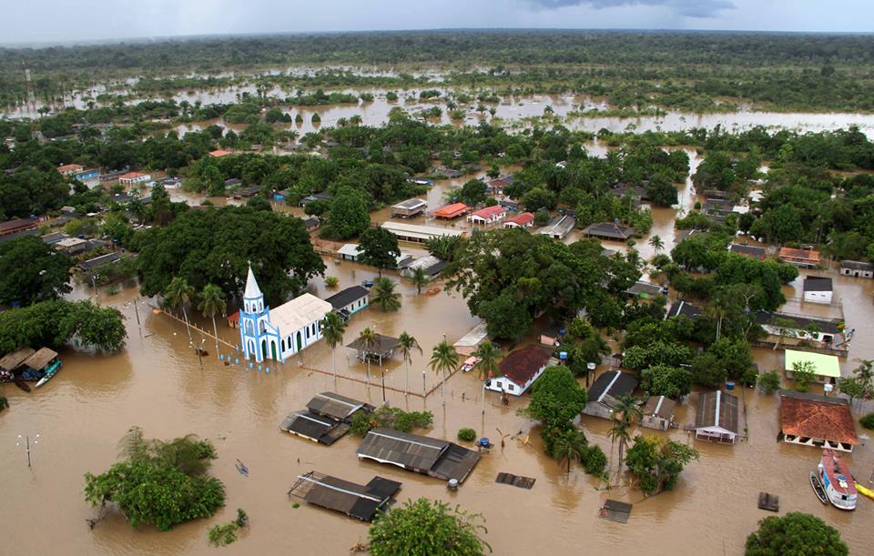 Distrito de São Carlos, em Porto Velho, debaixo da água. Foto: Daiane Mendonça.