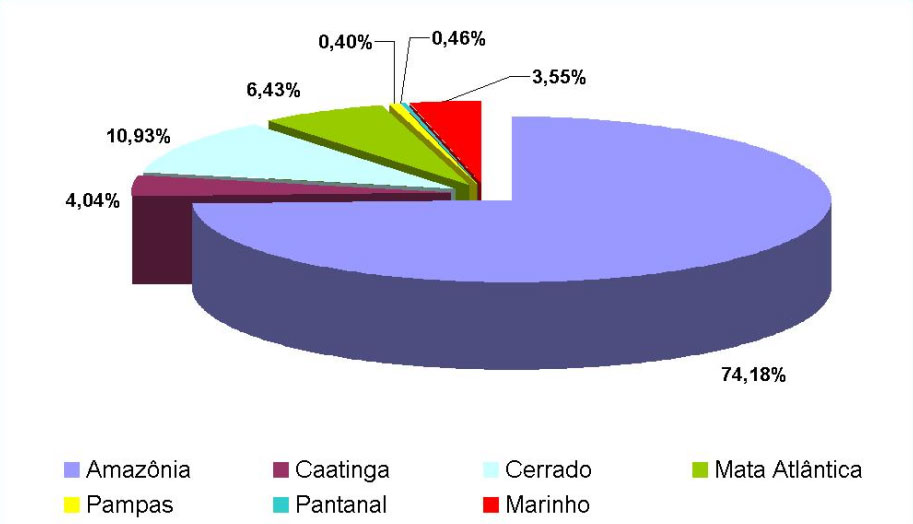 Área coberta por unidades de conservação do SNUC (federais, estaduais e RPPN), por bioma, 2010 Fonte: MMA, 2010; Elaboração: SPI/MP
