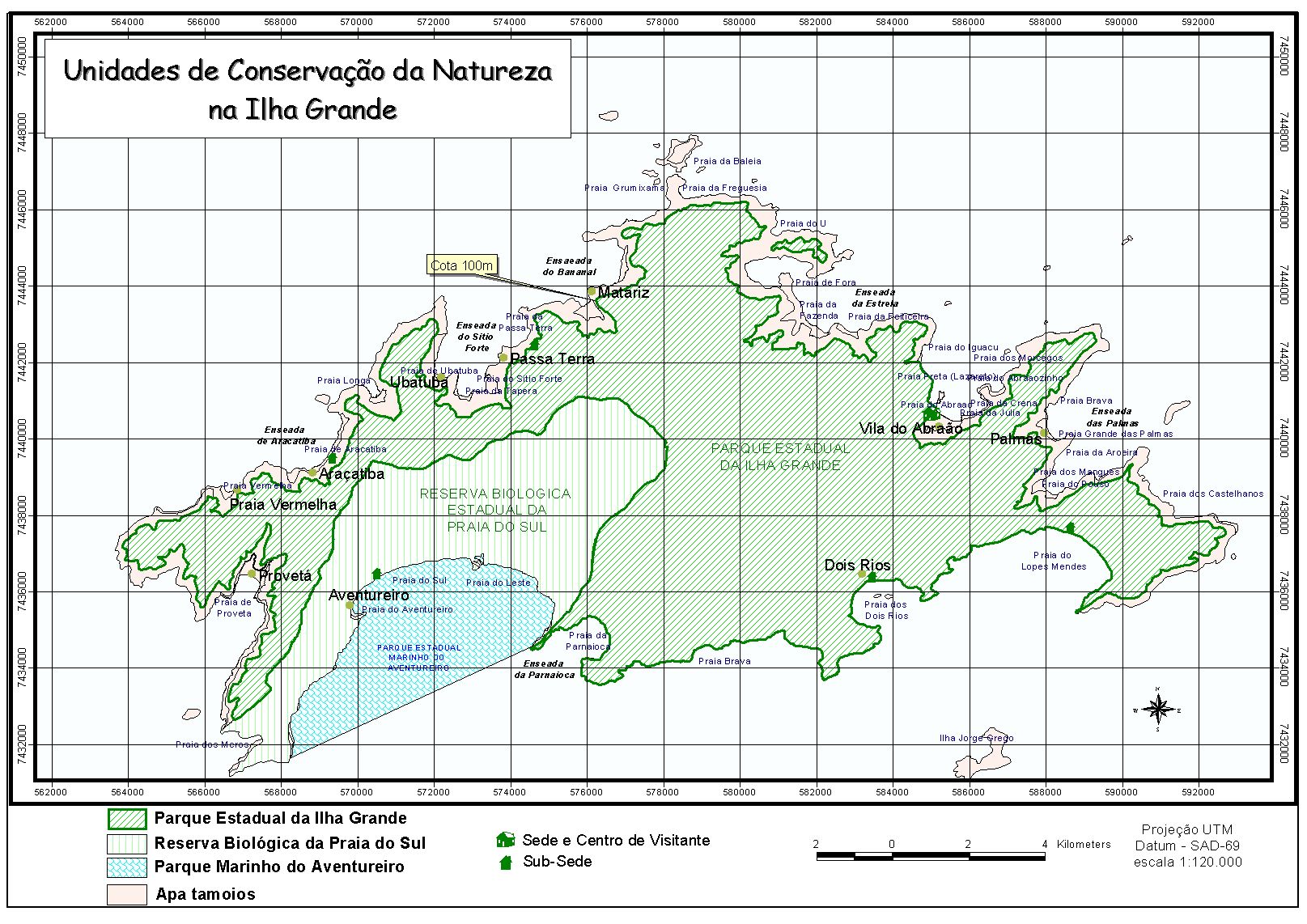 Mapa de unidades de conservação na Iha Grande (RJ), Clique para ampliar.