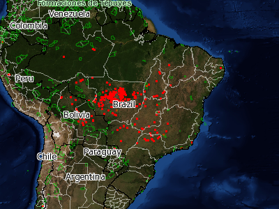 Focos de calor registrados no dia 17 de maio. A concentração é grande no Mato Grosso (foto: FIRMS)